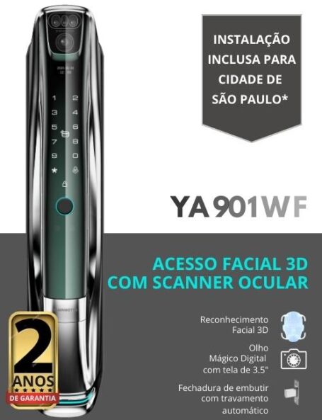 Fechadura com Reconhecimento Facial 3D Scanner Ocular e Olho Mágico Digital YA 901WF