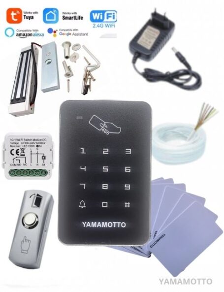 Kit Controle de Acesso Yamamotto Wi-Fi + Fechadura Magnética + 5 cartões de acesso + duas fontes de Alimentação
